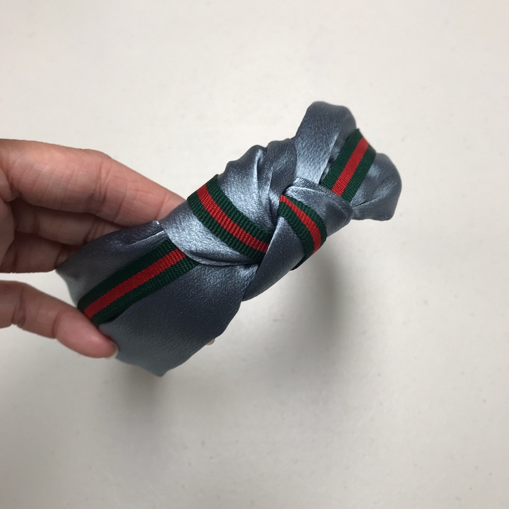 Silk Headband with Red and Green Stripe - Picture 1 of 4